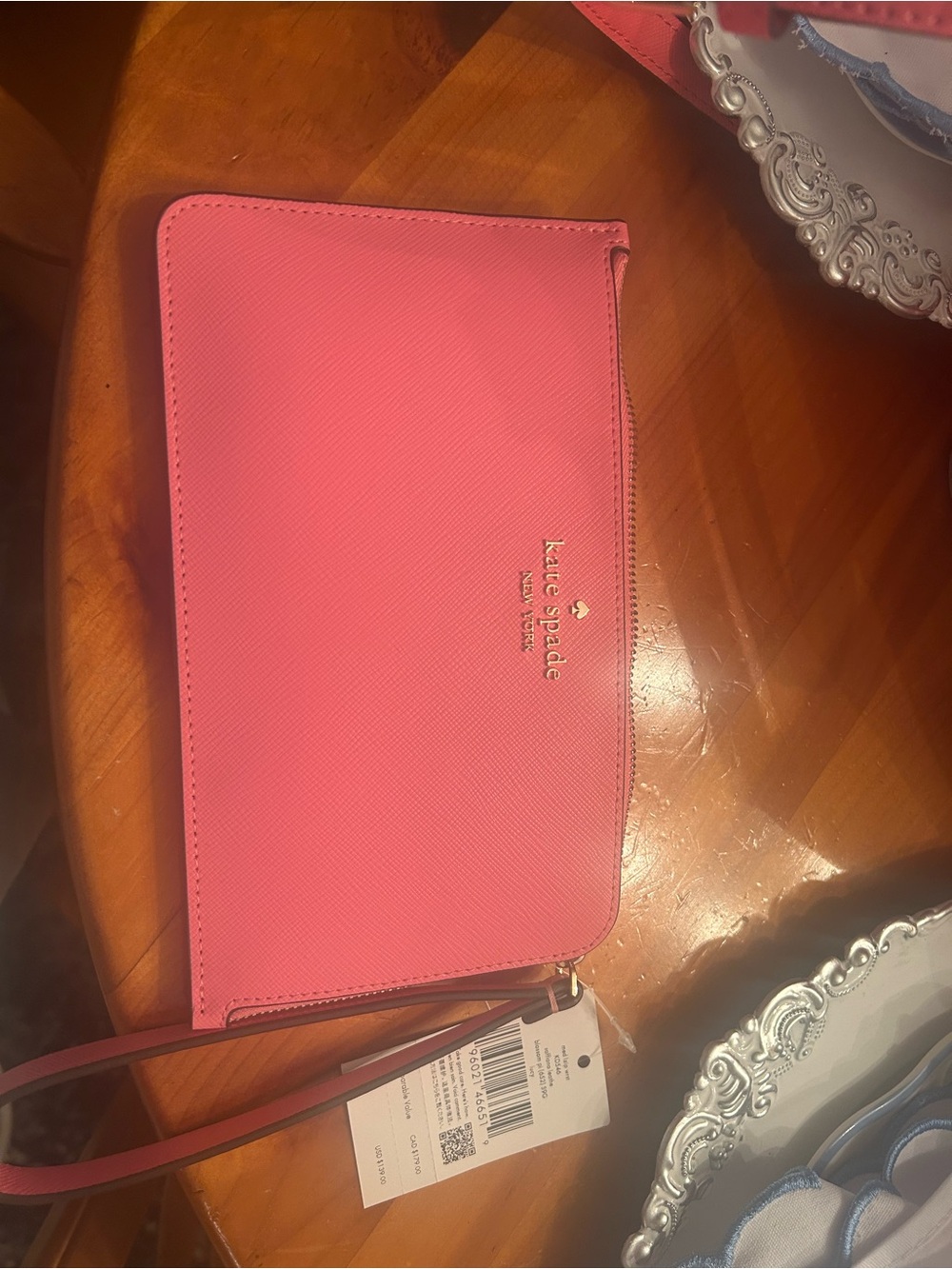 kate spade Coral Pink Saffiano Zip Wristlet